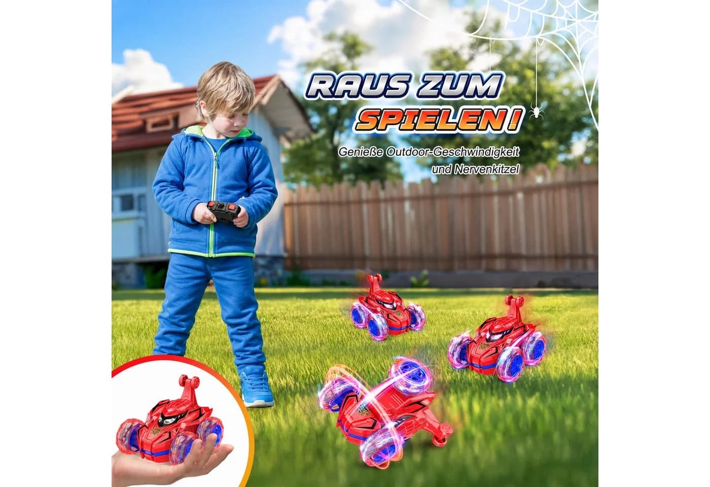 Wootoy RC-Auto Kinder Monstertruck Spider Rot mit 360°-Stunts & LED-Rädern