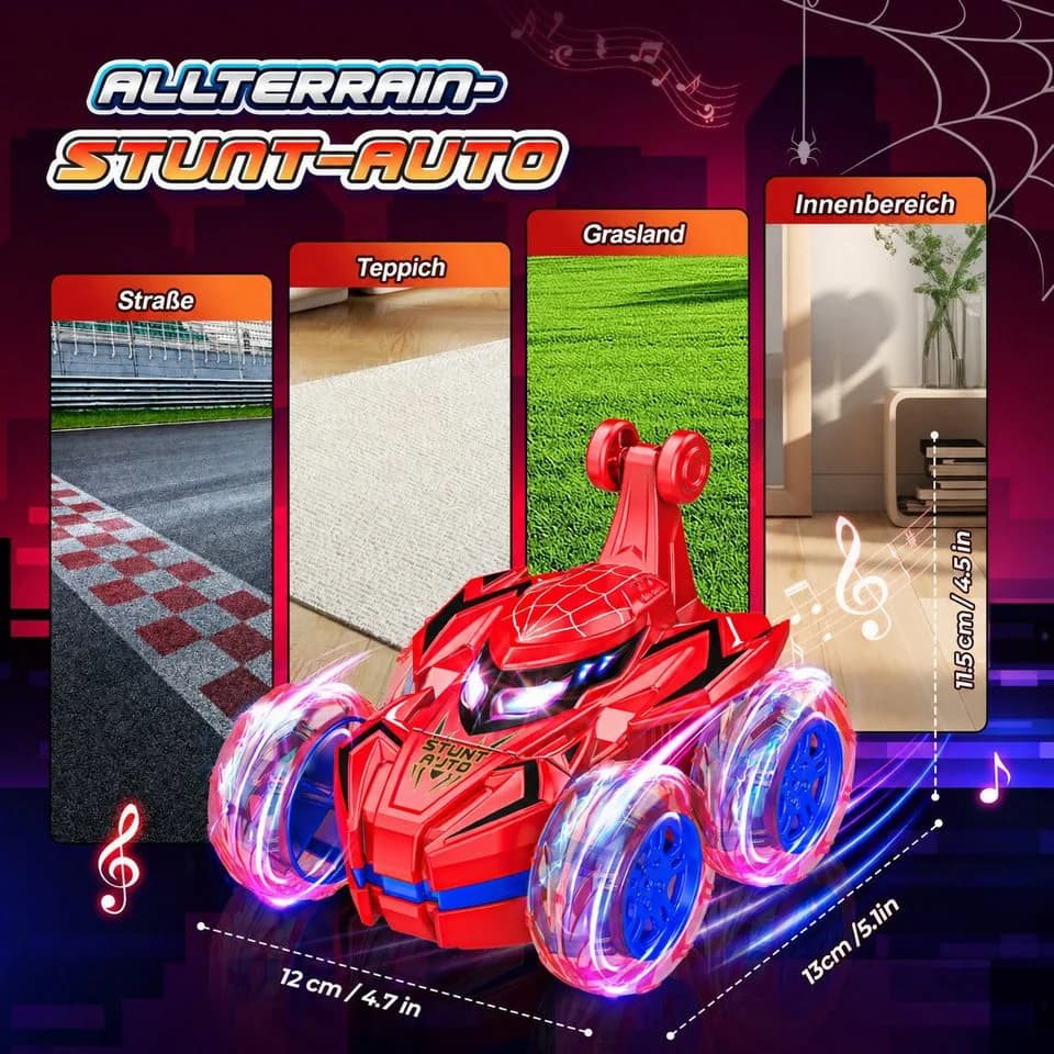 Wootoy RC-Auto Kinder Monstertruck Spider Rot mit 360°-Stunts & LED-Rädern - Bild 3