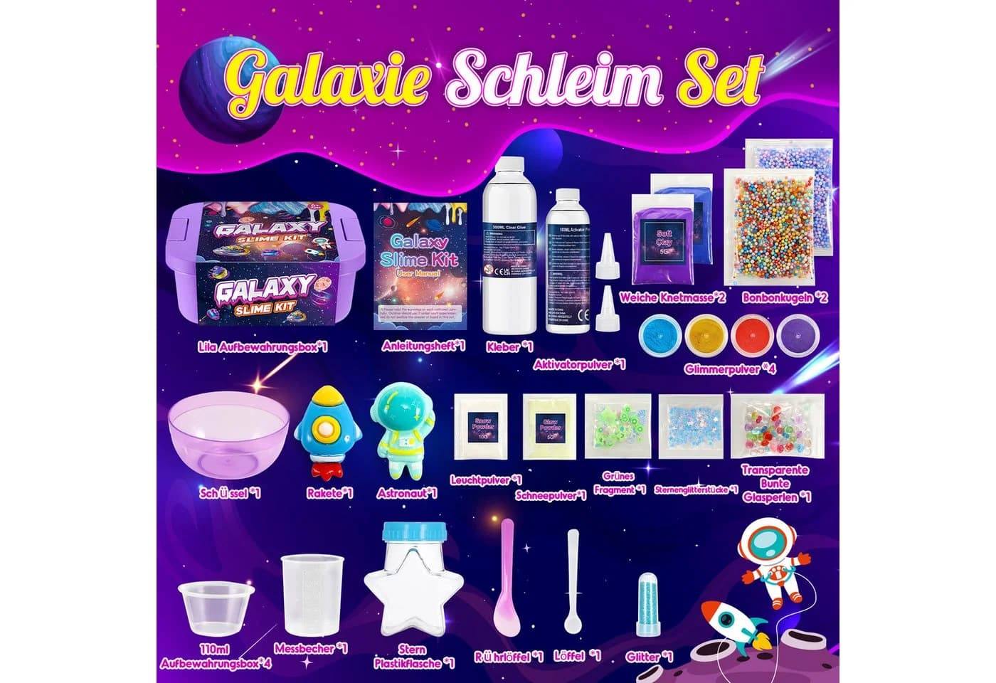 Wootoy Slime Bastelset DIY Experimentierkasten Galaxie Einhorn Violett - Bild 3