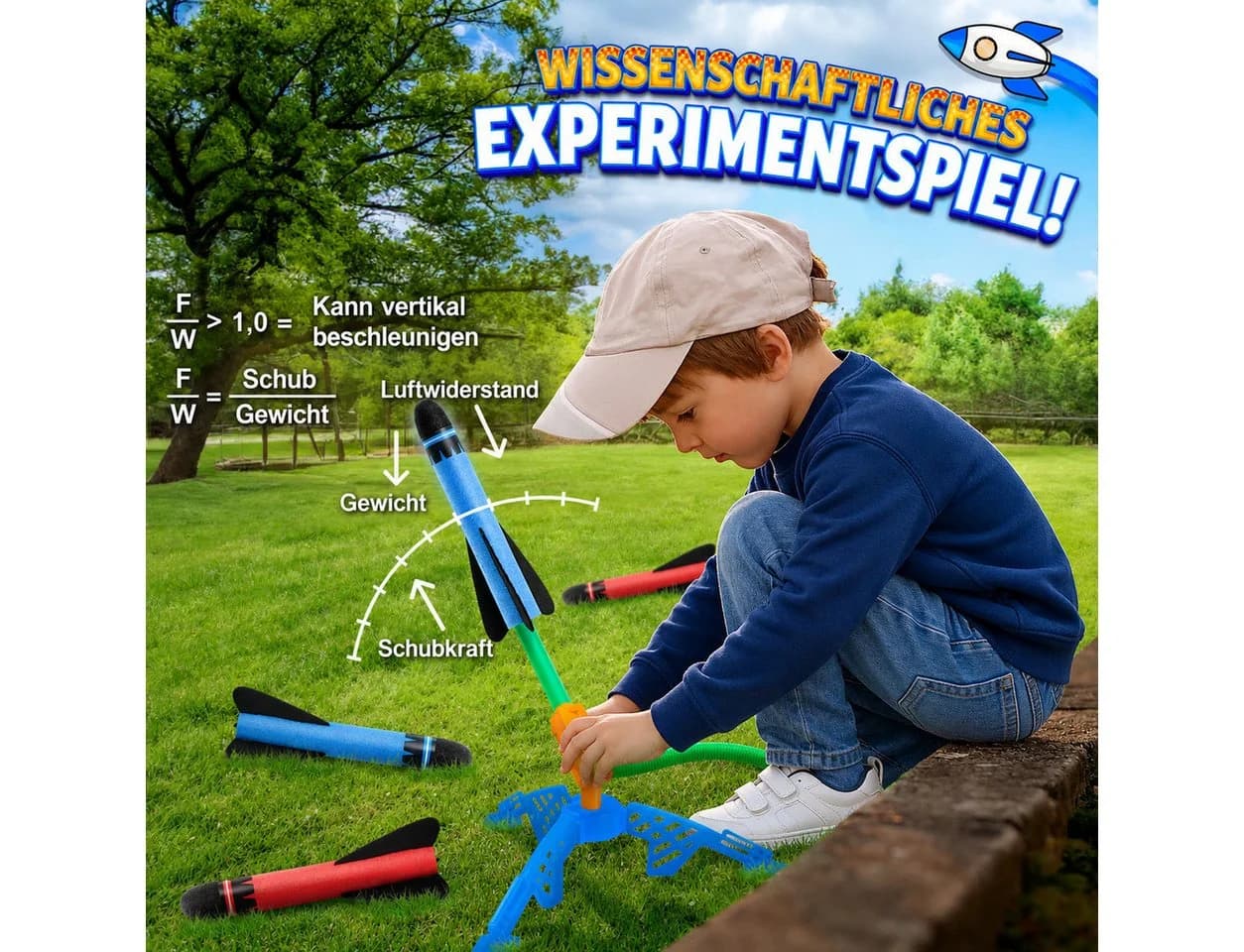 Wootoy Raketenwerfer-Set 4-tlg. Schaumstoffraketen mit Luftbalg
