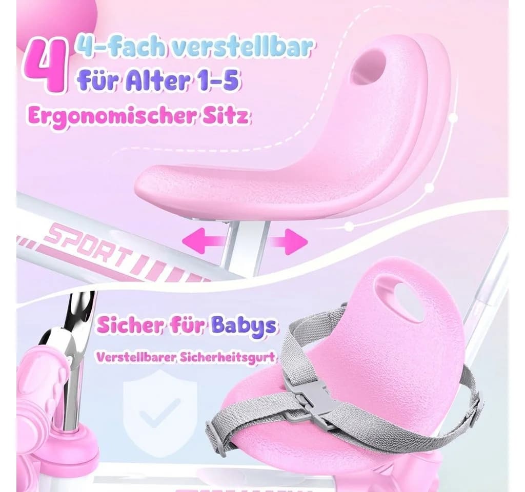 Wootoy Kinderdreirad 5-in-1 mit Schiebestange und Leuchträder