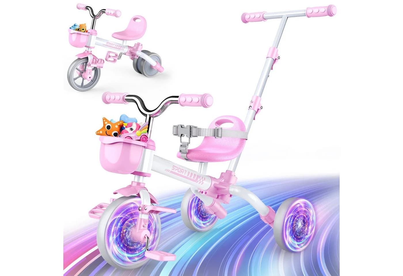Wootoy Kinderdreirad 5-in-1 mit Schiebestange und Leuchträder - Bild 2