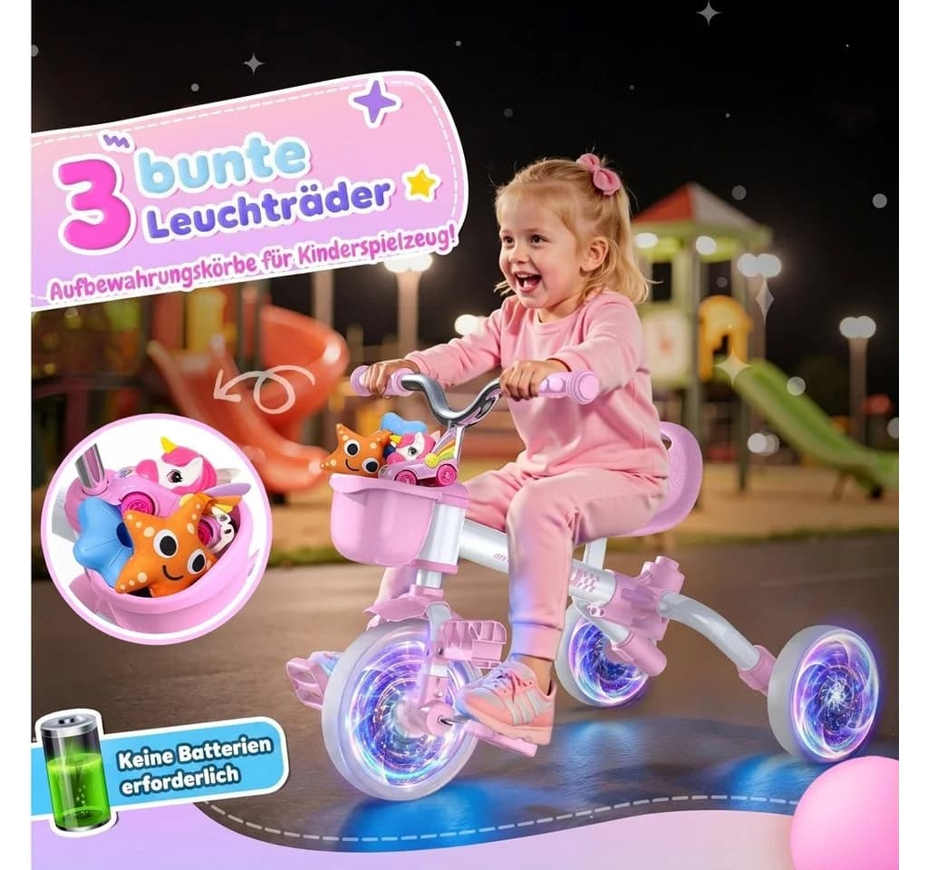 Wootoy Kinderdreirad 5-in-1 mit Schiebestange und Leuchträder - Bild 3
