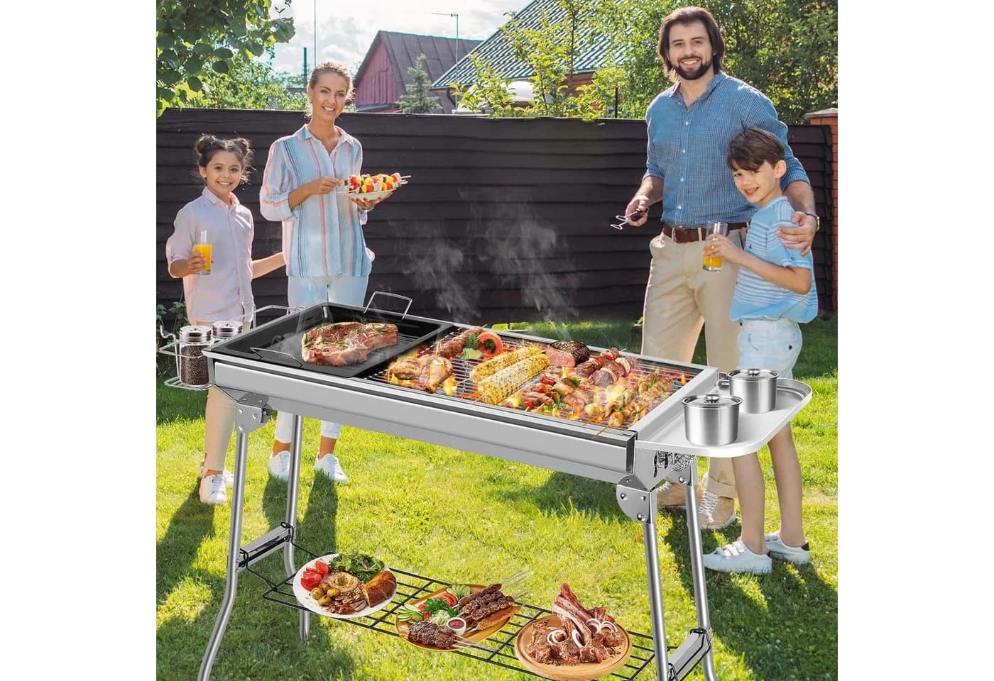 TLGREEN Klappgrill Holzkohlegrill Edelstahl Silber mit Zubehör - Bild 2