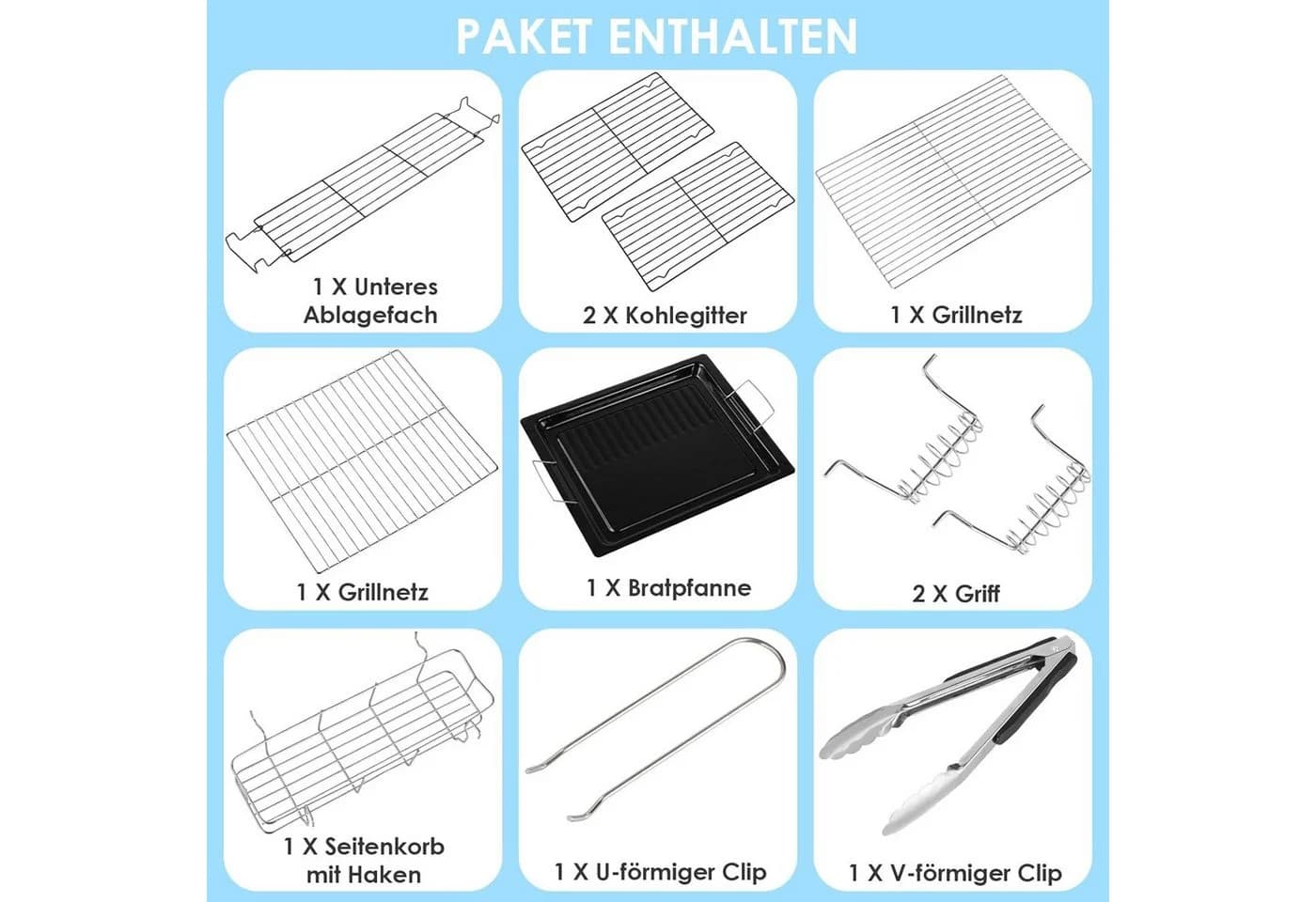 TLGREEN Klappgrill Holzkohlegrill Edelstahl Silber mit Zubehör - Bild 4