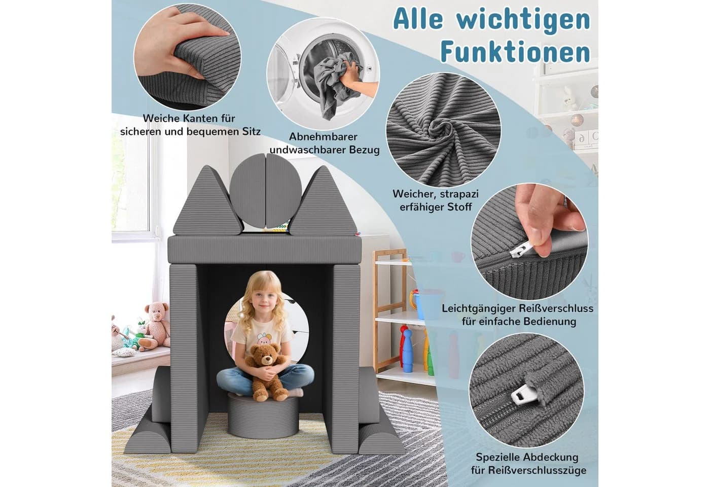 15-teiliges Modulares Kindersofa aus Cord - Bild 5