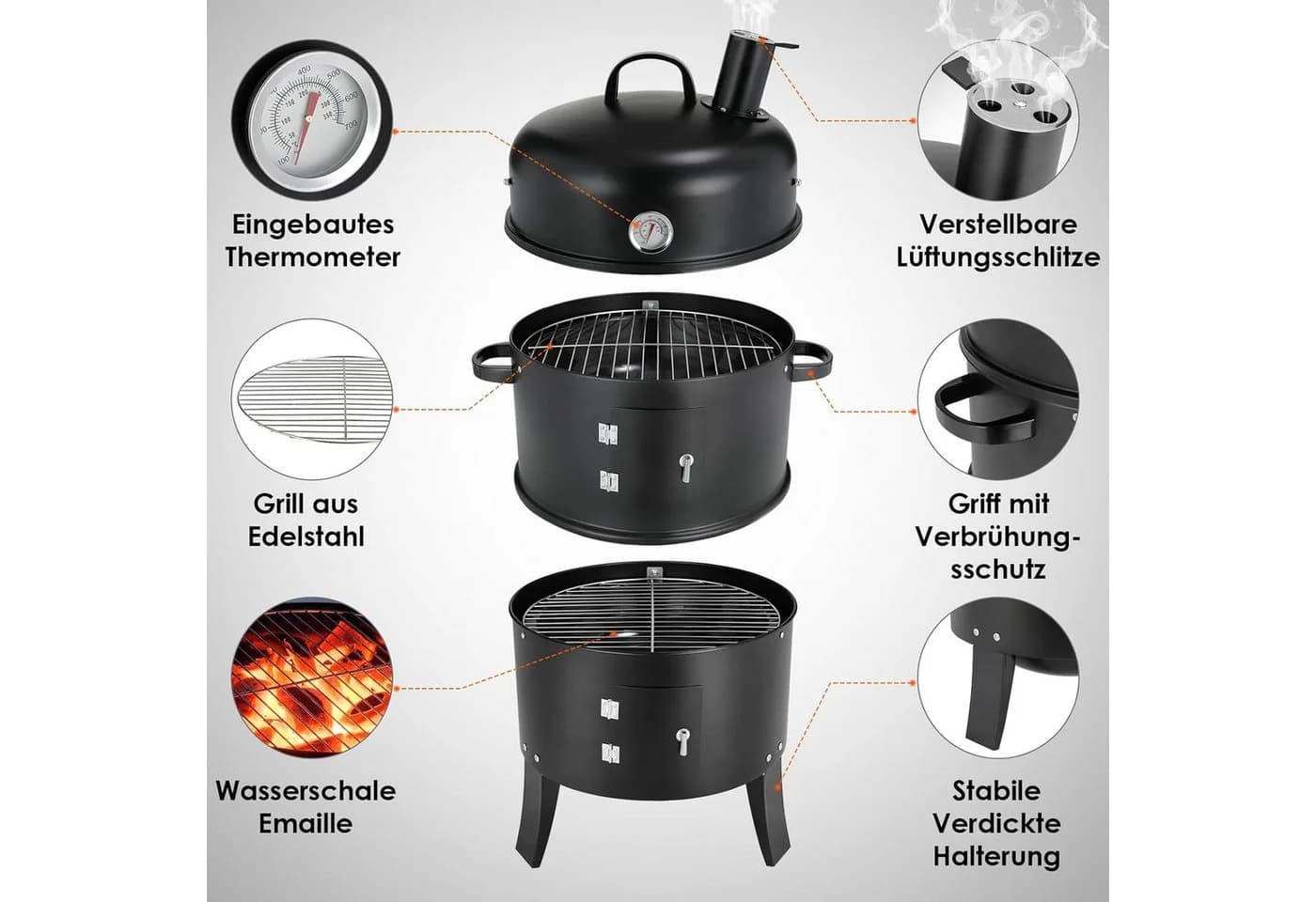 TLGREEN Smoker Räucherofen 3-in-1 Schwarz Edelstahl - Bild 3