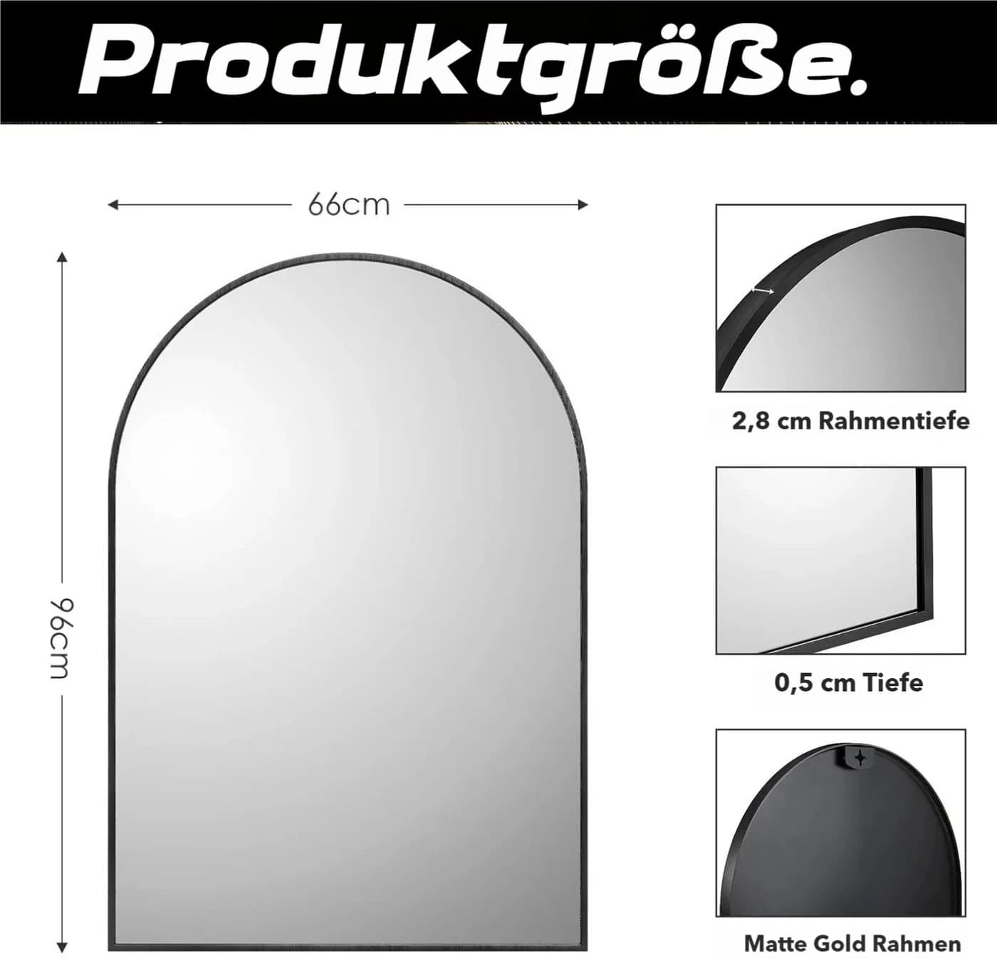 TLGREEN Wandspiegel Schwarz Gold 66x96cm Bogen - Bild 3