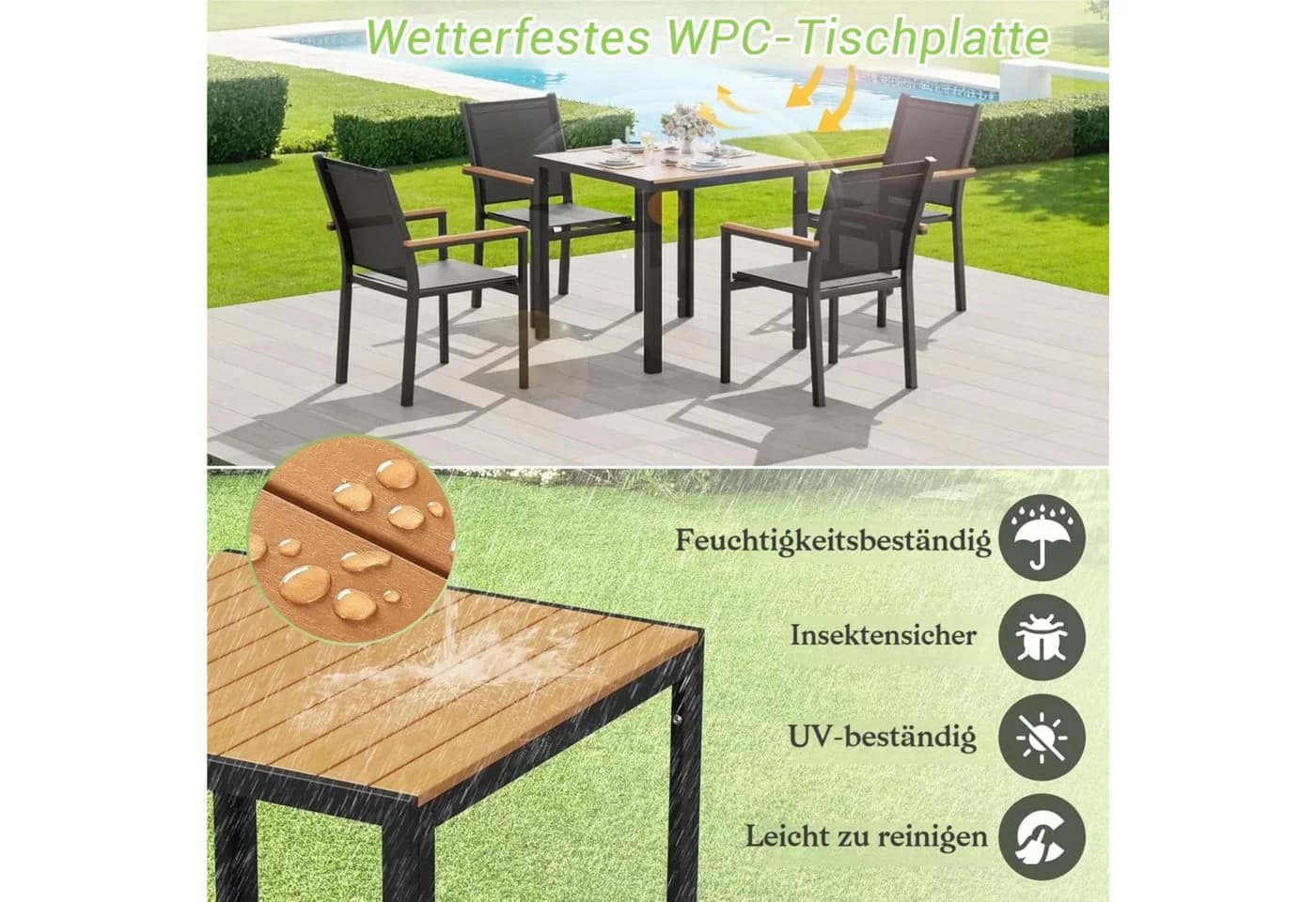 TLGREEN Gartentisch Wetterfest Balkontisch Aluminium mit WPC Tischplatte Holzoptik - Bild 4