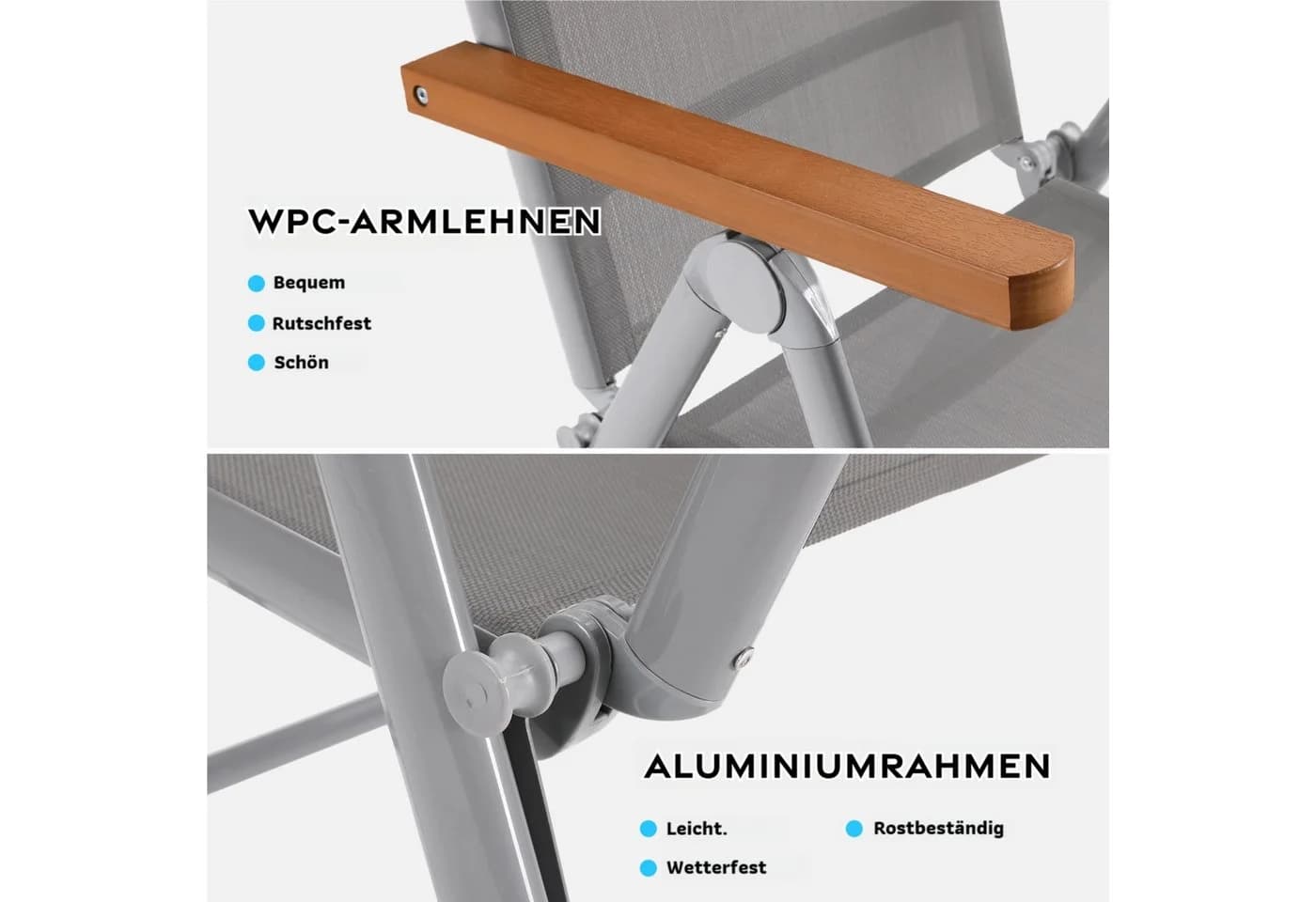 TLGREEN Gartenstuhl Hochlehner 2/4er Set Klappstuhl Grau Aluminium - Bild 5