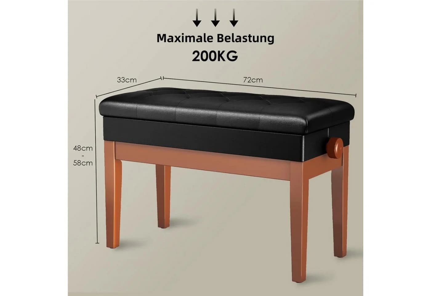 TLGREEN Klavierhocker Höhenverstellbar 48-58CM Schwarz