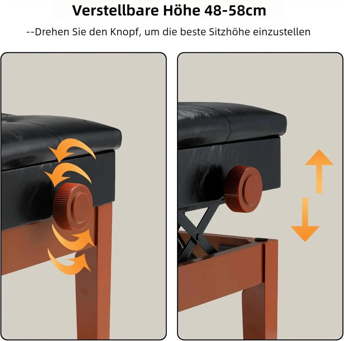 TLGREEN Klavierhocker Höhenverstellbar 48-58CM Schwarz - Bild 3