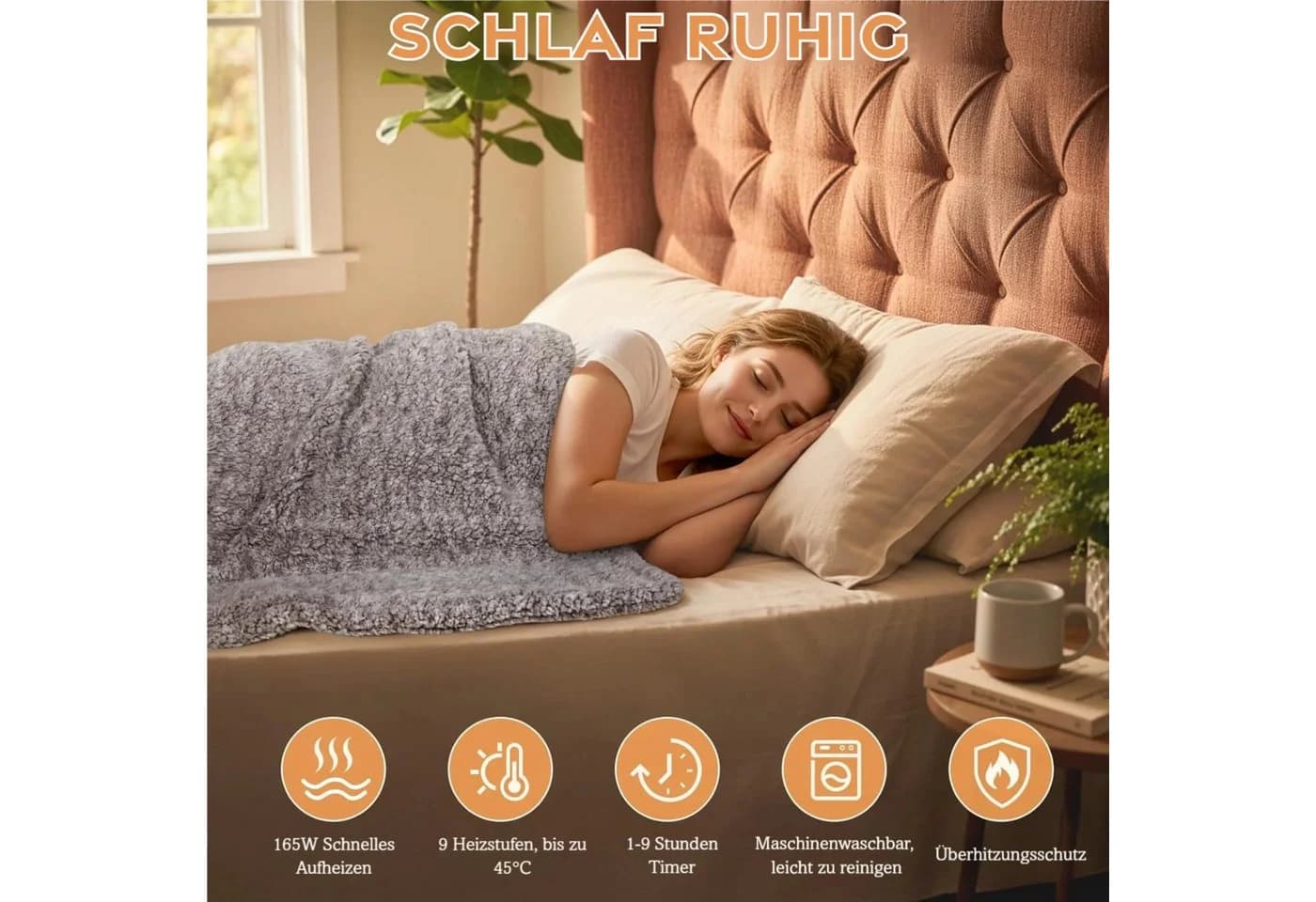 TLGREEN Heizdecke 130x180 cm mit 9 Temperaturstufen und Timer