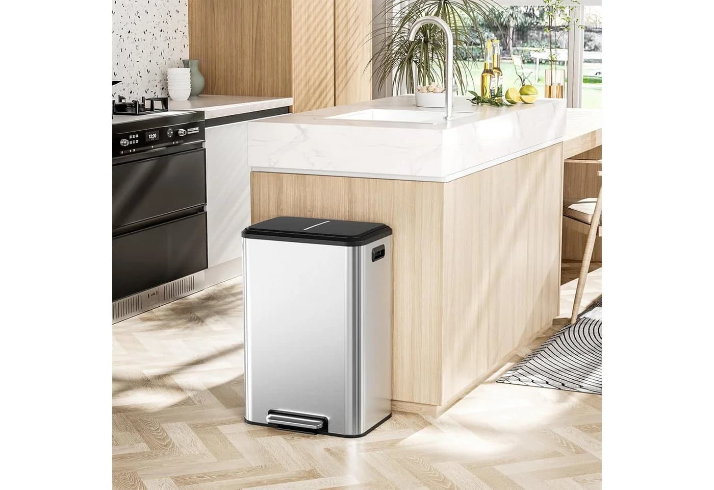 TLGREEN Mülleimer 2-fach 40L Edelstahl Softclose Tretmülleimer Silber