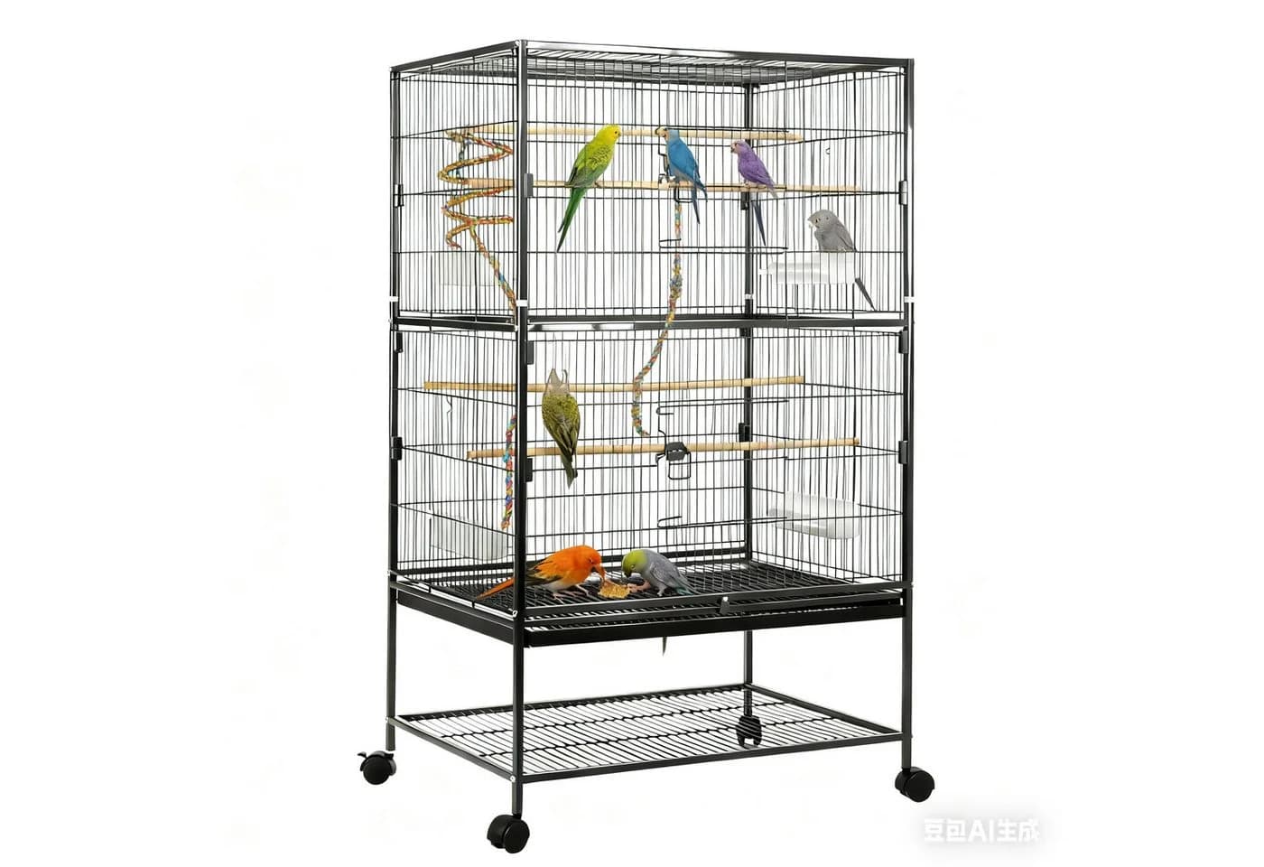 TLGREEN Vogelvoliere 132x78x52 cm Vogelkäfig mit Rollen Futternapf Käfigspielzeug - Bild 2