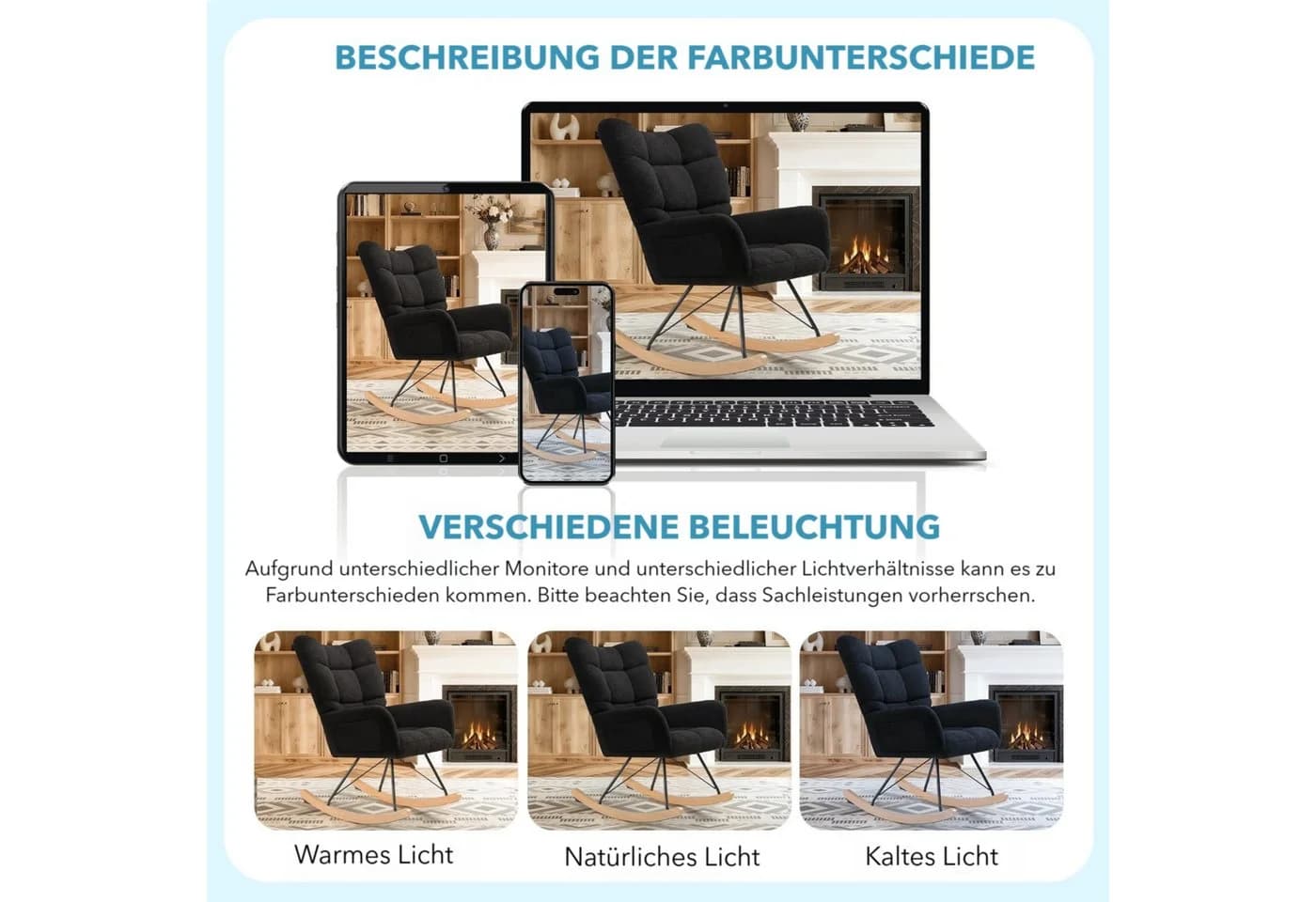 TLGREEN Relax-Schaukelstuhl Schwarz Teddyflor-Bezug - Bild 5