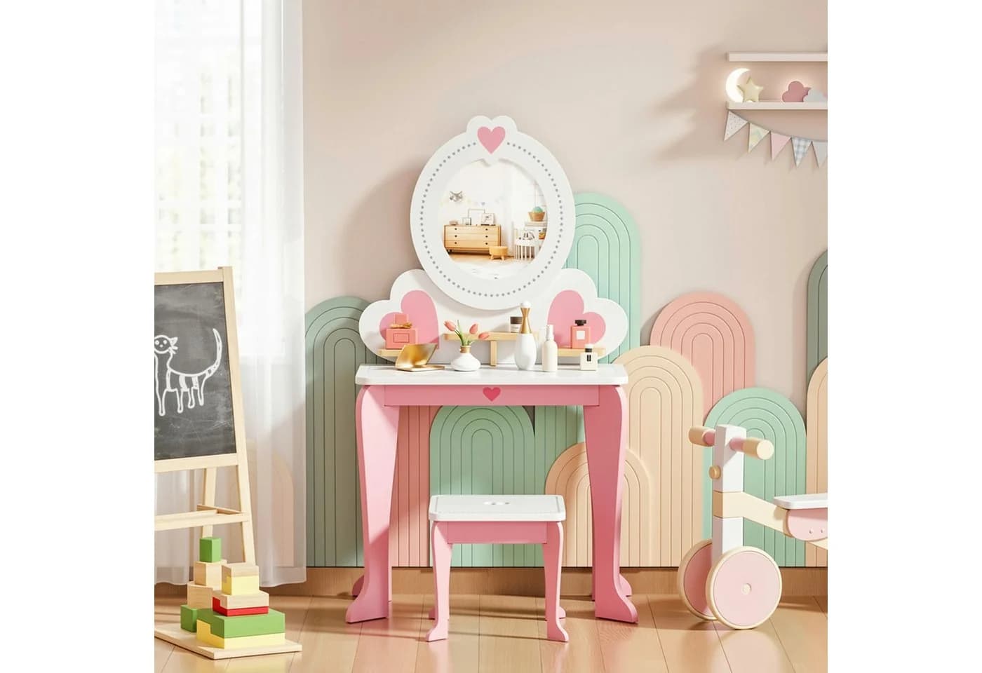TLGREEN 2-in-1 Kinderschminktisch Rosa mit Spiegel - Bild 2