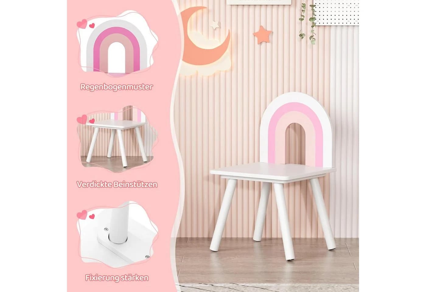 TLGREEN Schminktisch Kinder Cloud Design Rosa/Weiß 2 Schubladen - Bild 4