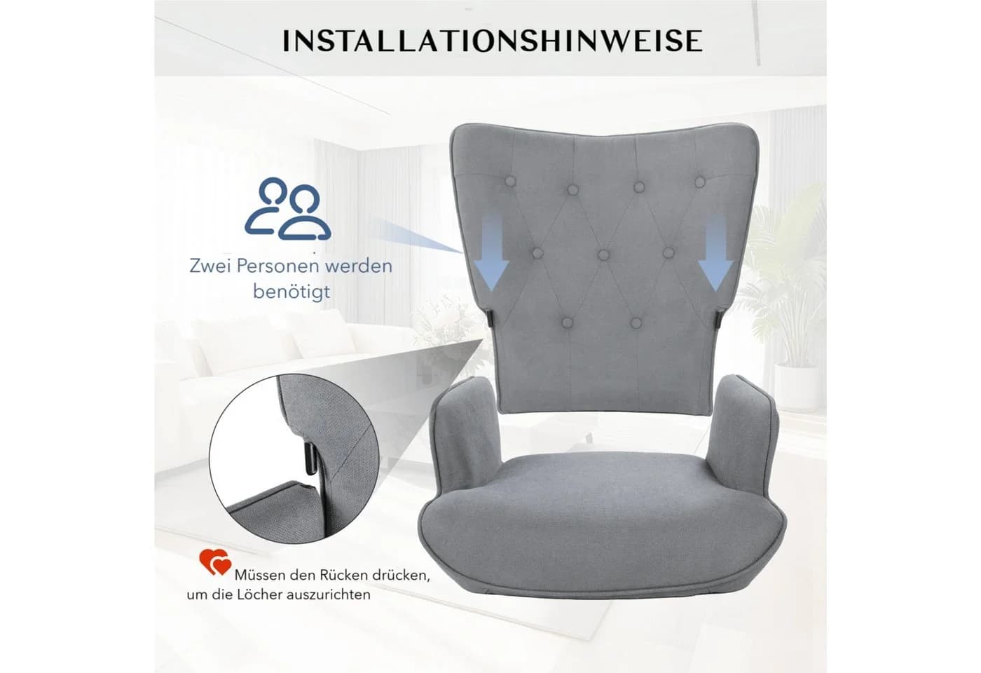 TLGREEN Relaxsessel Ohrensessel mit Hocker, Chenillestoff, 168kg, Sessel-Garnitur mit Hocker für Wohnzimmer - Bild 3