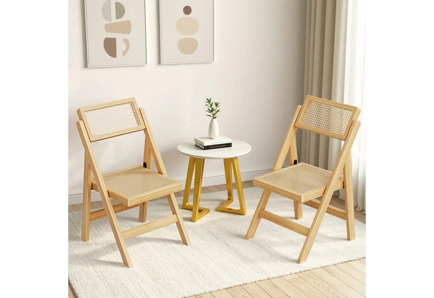 TLGREEN Klappstuhl aus Holz, Faltbar Esszimmerstuhl 87x46x43cm Rattan Stuhl mit Wiener Geflecht - Bild 2