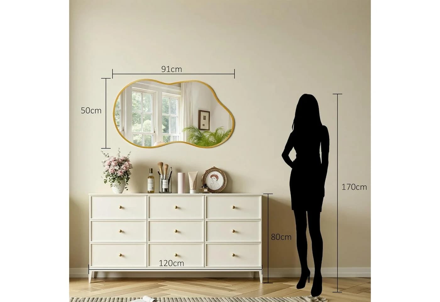 TLGREEN Wolkenspiegel 66x116 cm Gehärtetes Glas Aluminiumrahmen