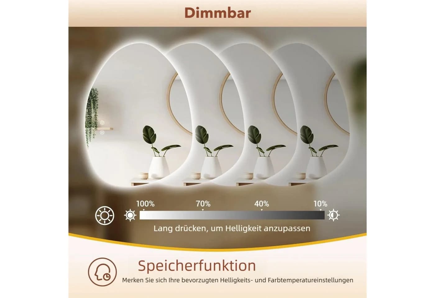 TLGREEN Badspiegel mit Beleuchtung Asymmetrisch LED Dimmbar - Bild 5