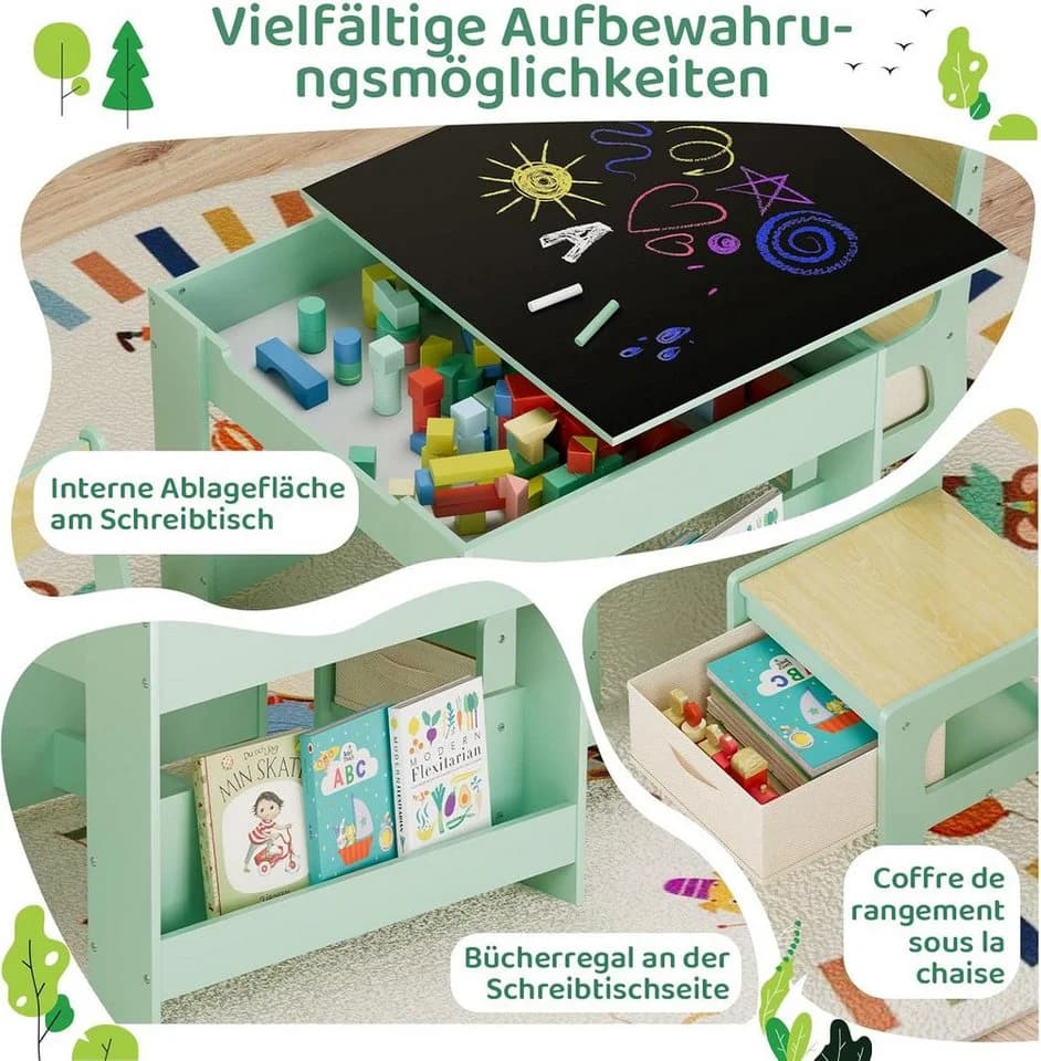 TLGREEN Kindersitzgruppe 3-in-1 Multifunktional Grün mit Whiteboard & Stauraum - Bild 4