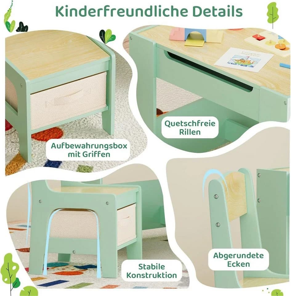 TLGREEN Kindersitzgruppe 3-in-1 Multifunktional Grün mit Whiteboard & Stauraum - Bild 5