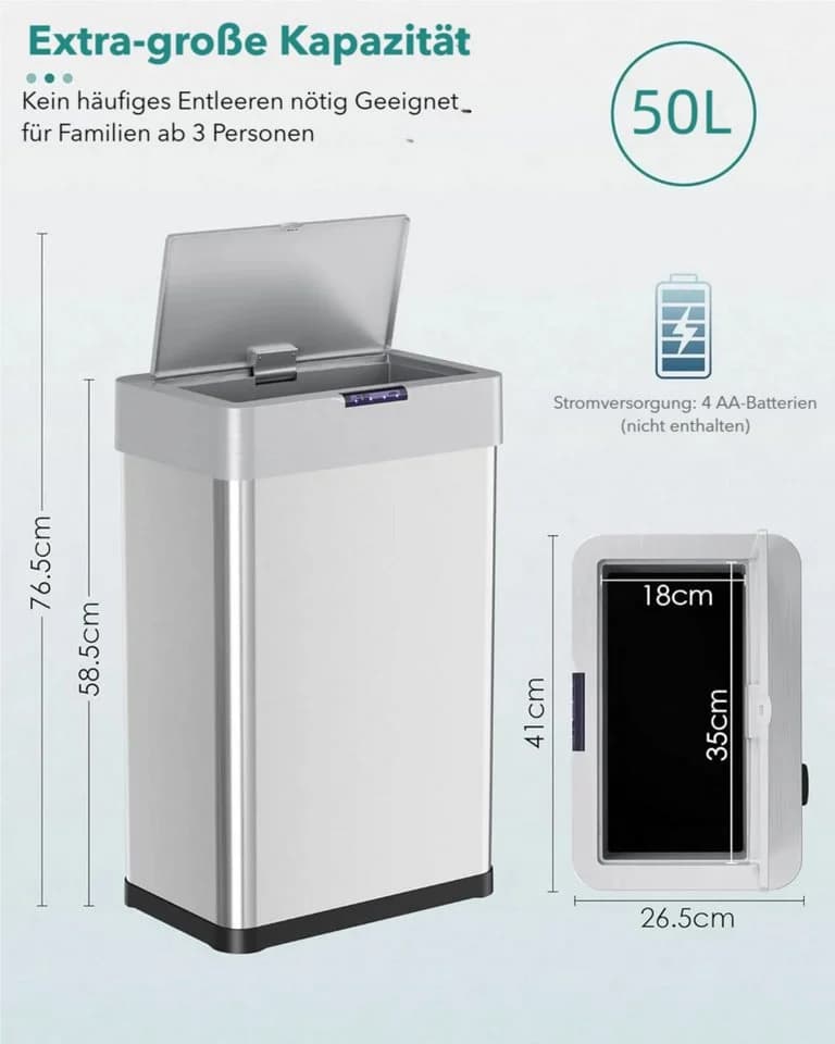 TLGREEN Sensor-Mülleimer 50L Softclose Klemmring - Bild 3