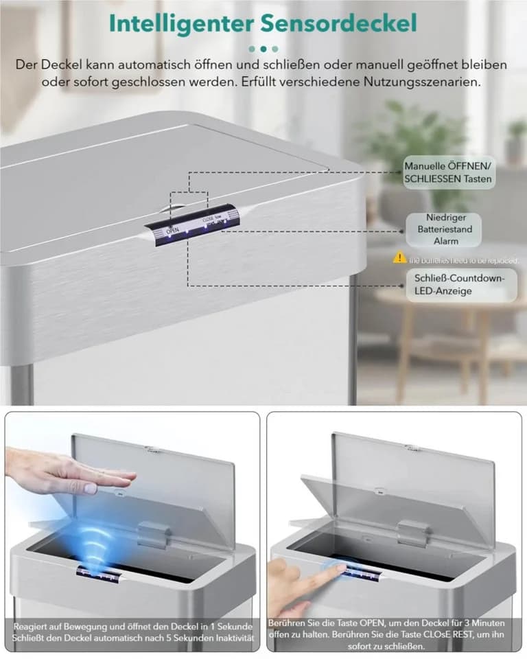 TLGREEN Sensor-Mülleimer 50L Softclose Klemmring - Bild 4