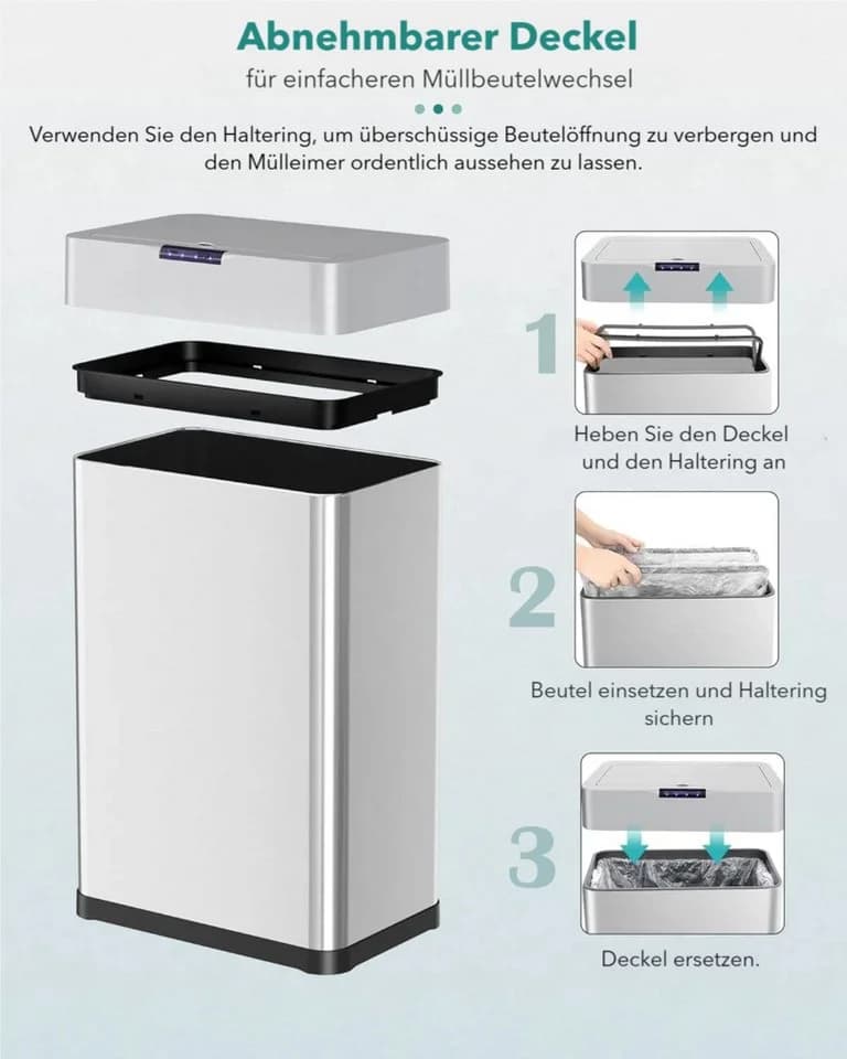 TLGREEN Sensor-Mülleimer 50L Softclose Klemmring - Bild 5