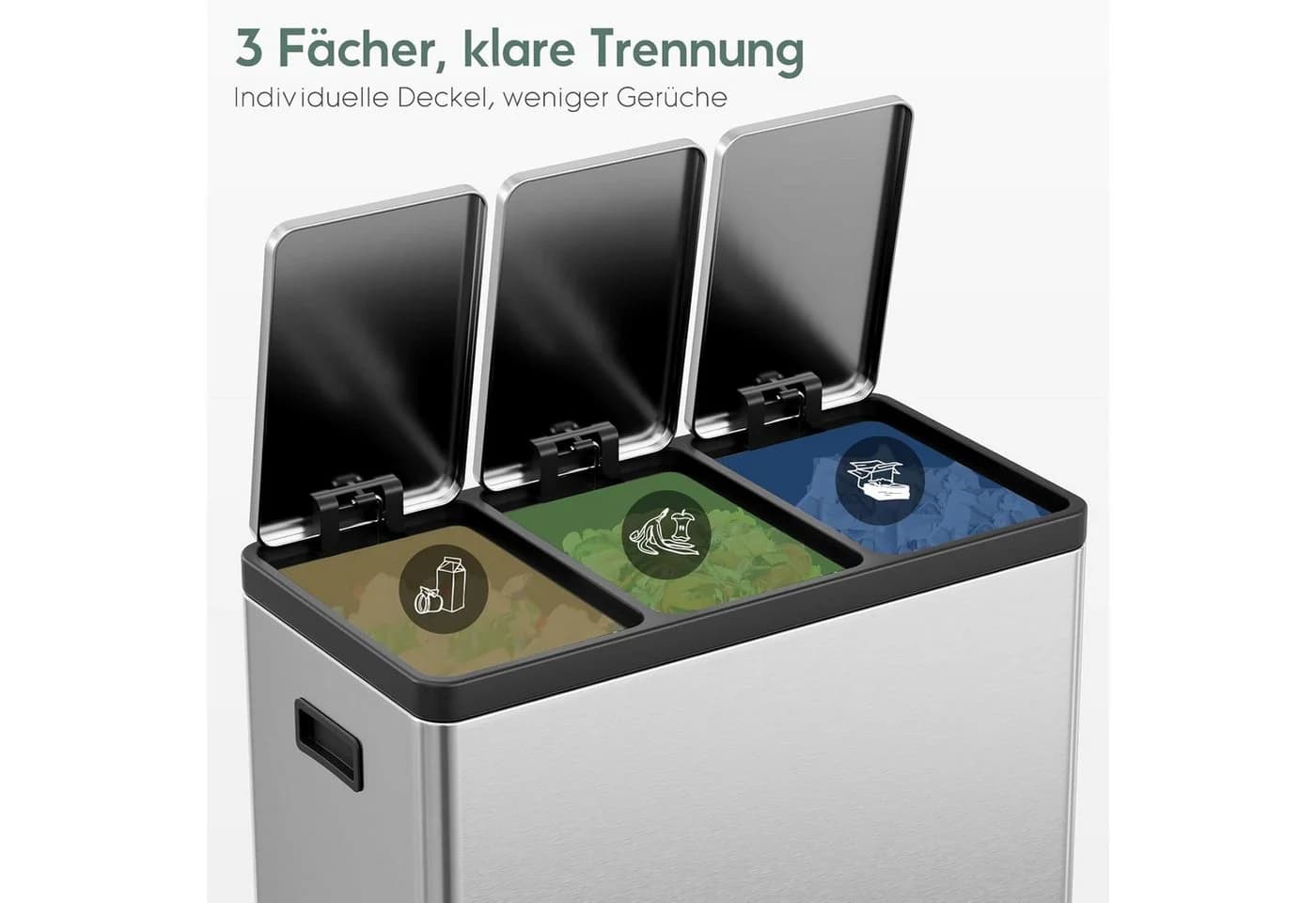 TLGREEN Mülltrennsystem 3x15L Edelstahl mit Soft-Close & Fußpedal - Bild 5