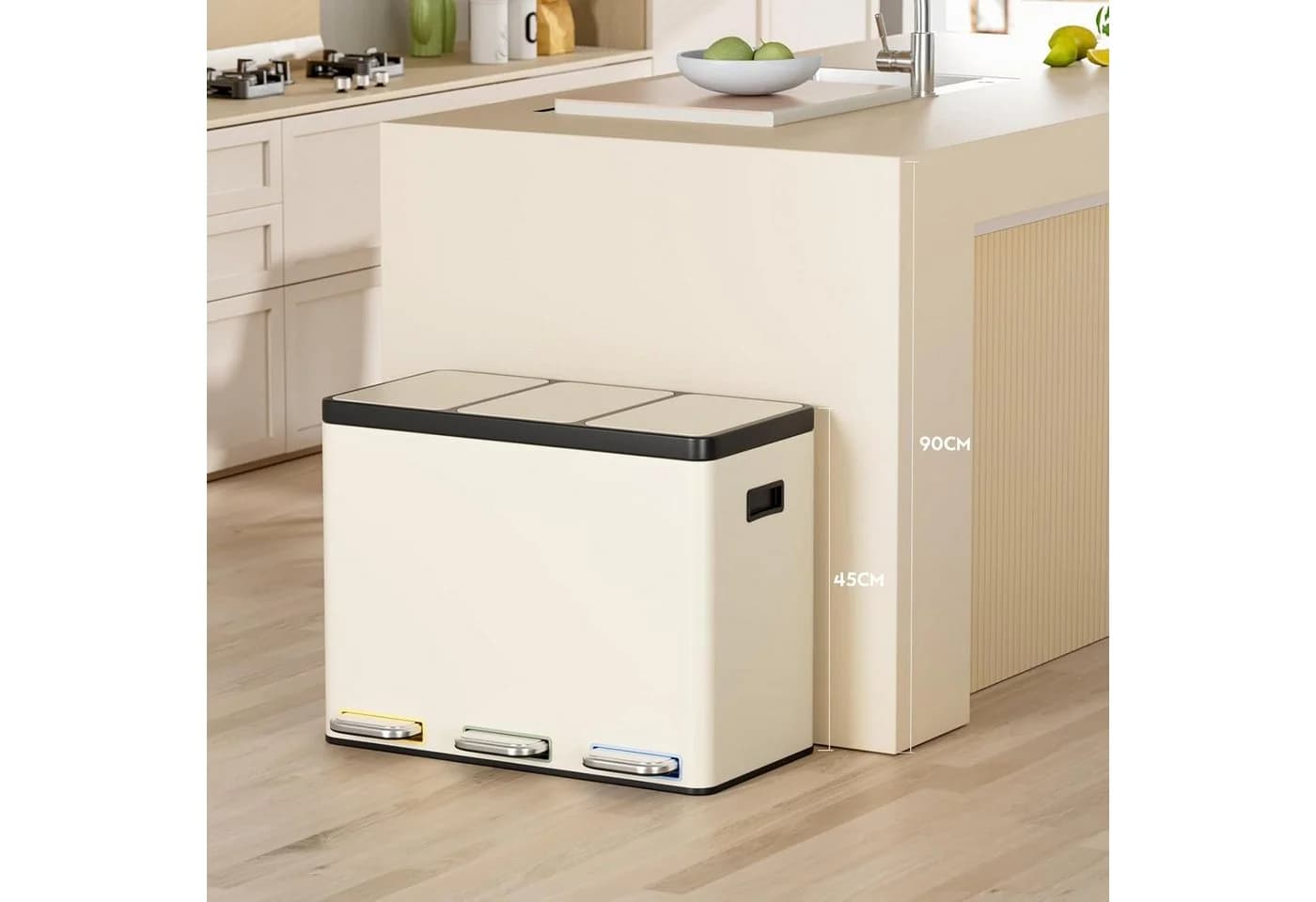 TLGREEN Mülltrennsystem 3x15L Edelstahl mit Soft-Close und Fußpedal