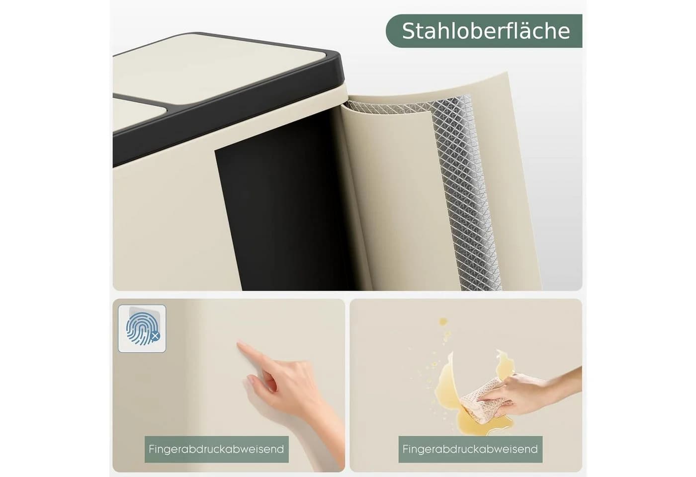 TLGREEN Mülltrennsystem 3x15L Edelstahl mit Soft-Close und Fußpedal - Bild 4