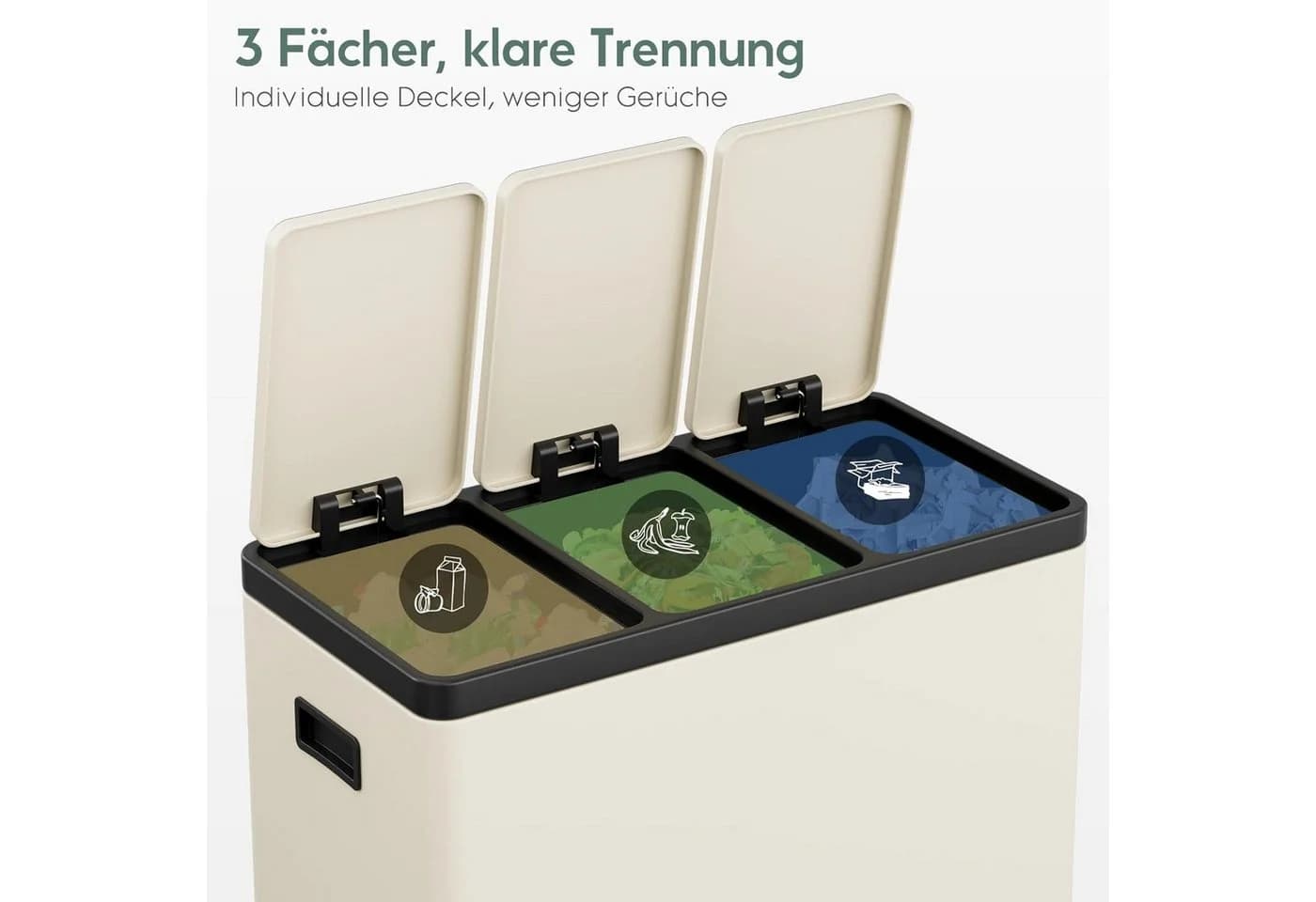 TLGREEN Mülltrennsystem 3x15L Edelstahl mit Soft-Close und Fußpedal - Bild 5