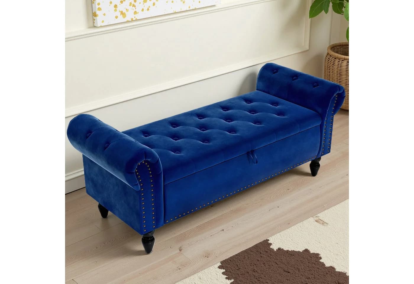 TLGREEN Sitzbank mit Stauraum 133x53x46 cm Beige/Dunkelgrau/Blau - Bild 2