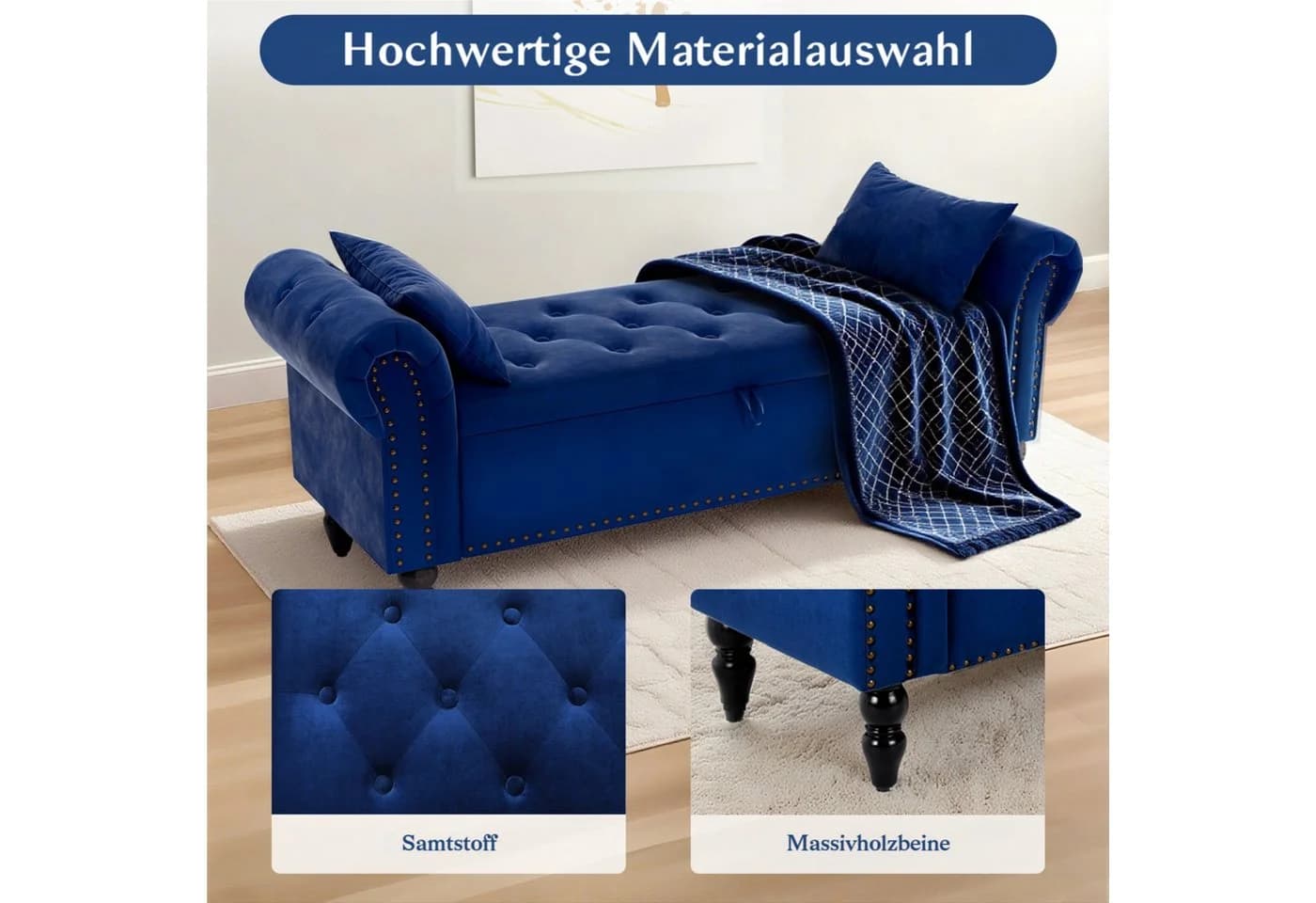 TLGREEN Sitzbank mit Stauraum 133x53x46 cm Beige/Dunkelgrau/Blau - Bild 5