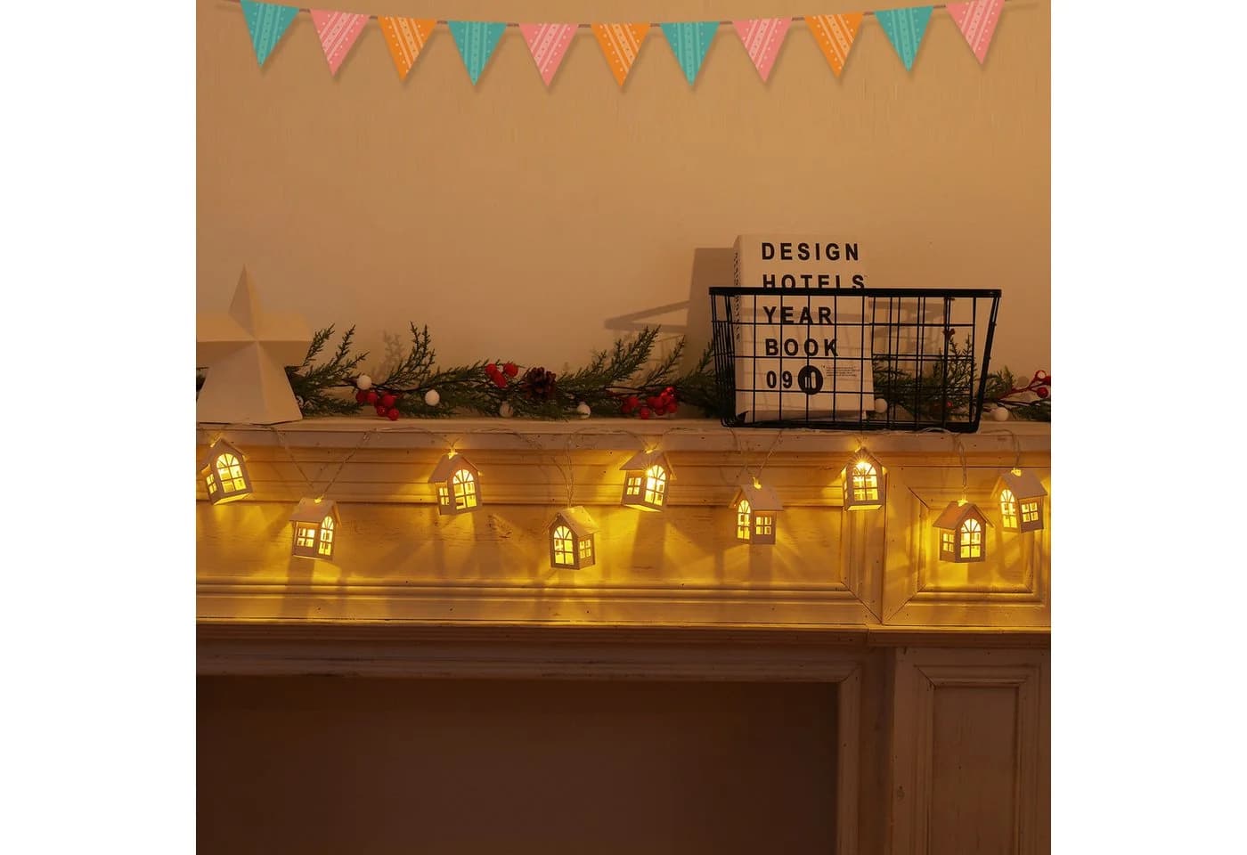 Quntis LED-Lichterkette 150cm Häuschen Design Warmweiß Batteriebetrieben - Bild 4