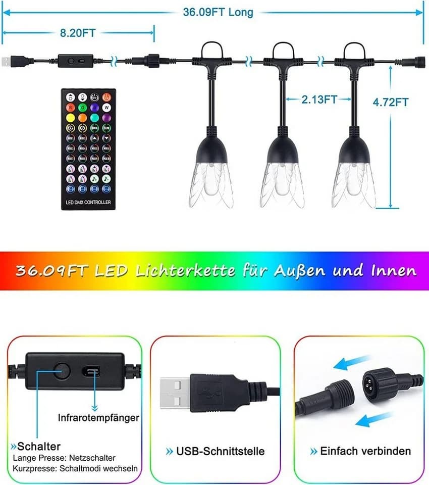 LED-Lichterkette in Blütenblattform, bunt, dimmbar, RGBW - Bild 5