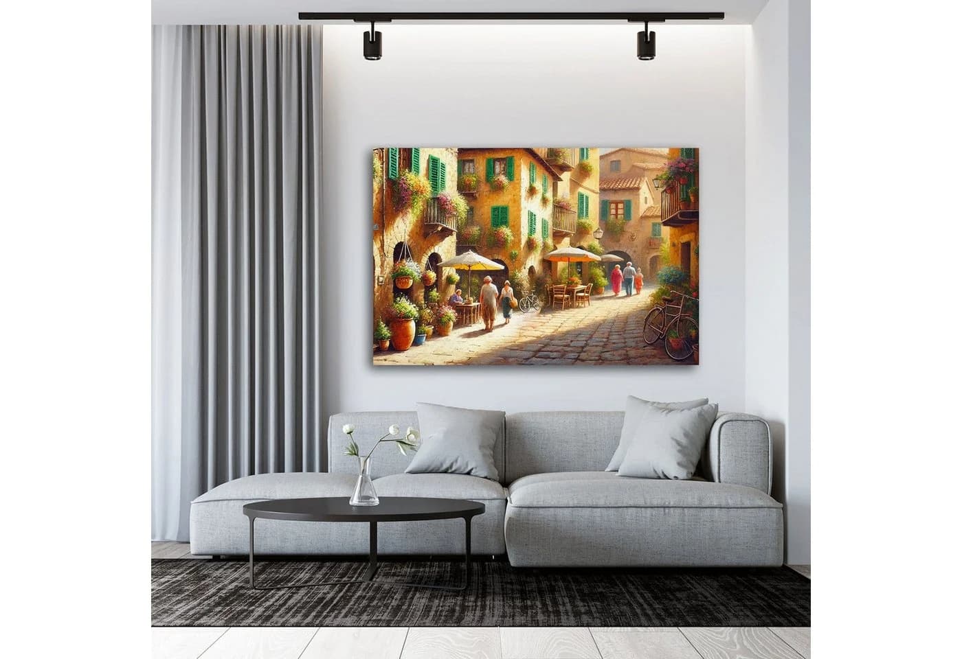 Artedinoi Leinwandbild Italien Toskana malerische Gasse mit Blumen und Café XL - Bild 3