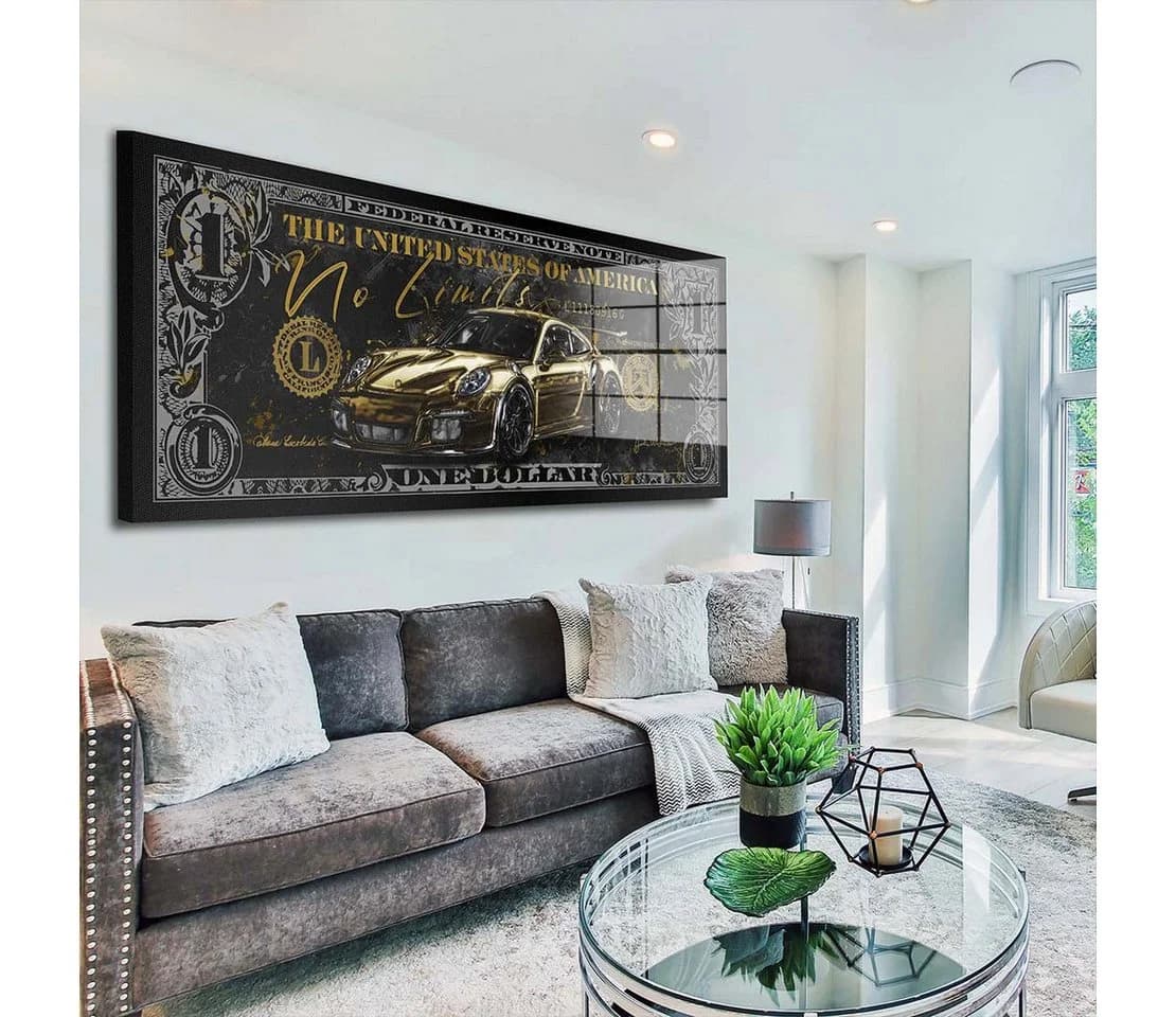 Artedinoi Acrylglasbild Porsche Sportwagen Gold Schwarz Silber