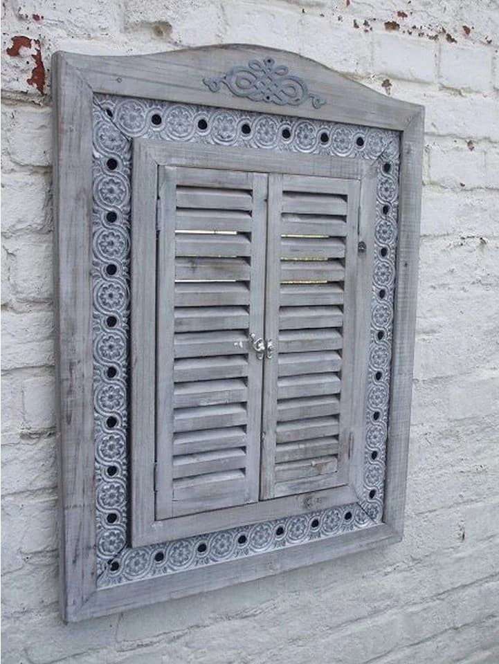 Deko-Impression Dekospiegel mit Fensterläden Grau Landhausstil