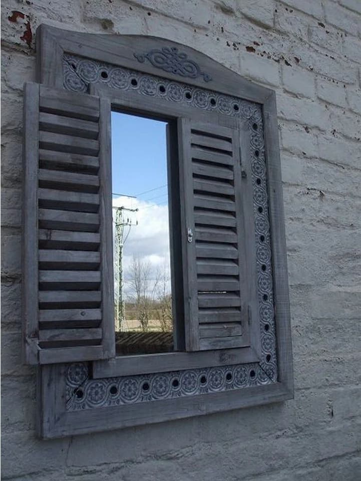 Deko-Impression Dekospiegel mit Fensterläden Grau Landhausstil - Bild 3