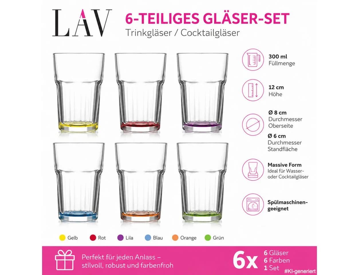 LAV Caipirinha Gläser-Set 6-tlg. Retro Bunt 300ml - Bild 2