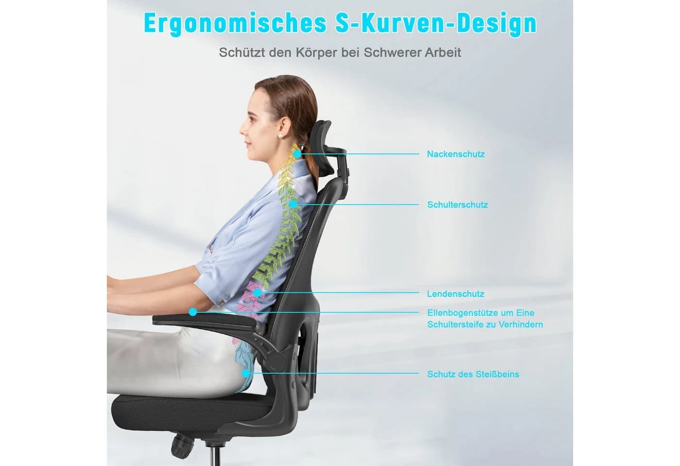ZAISZE Bürostuhl Ergonomisch mit Kopfstütze & Mesh - Bild 3