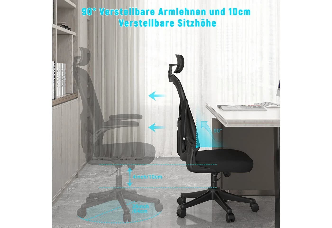 ZAISZE Bürostuhl Ergonomisch mit Kopfstütze & Mesh - Bild 4