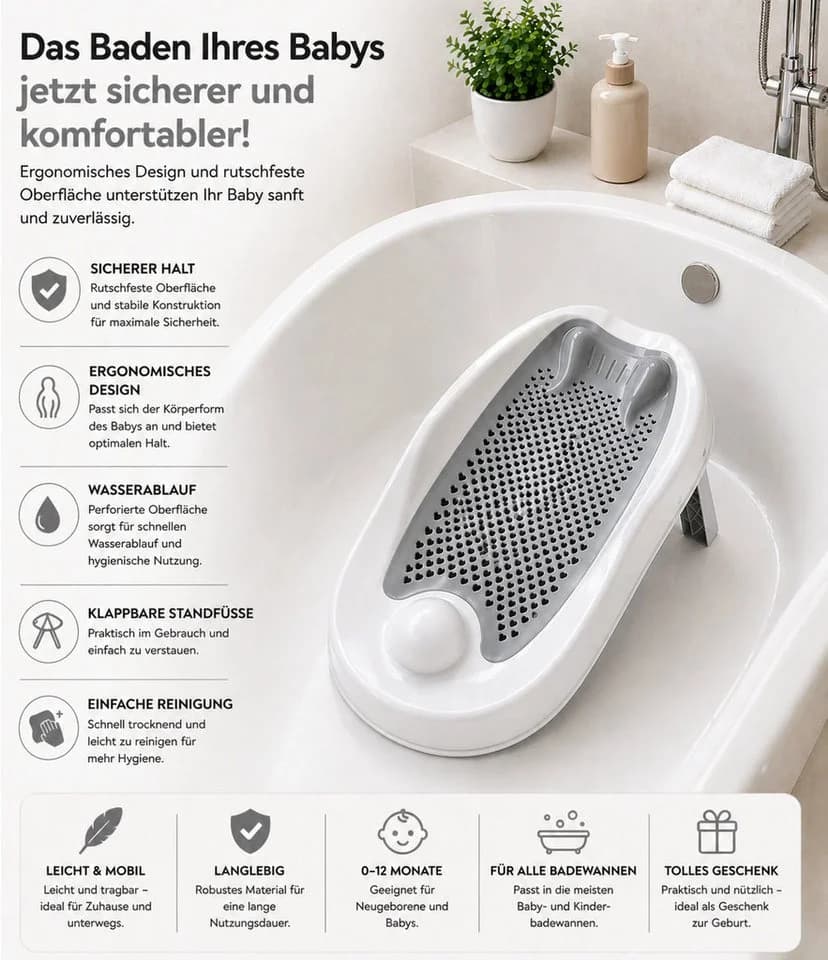 Boncuks Home Babybadewanne Rosa Rutschfest Ergonomisch - Bild 4