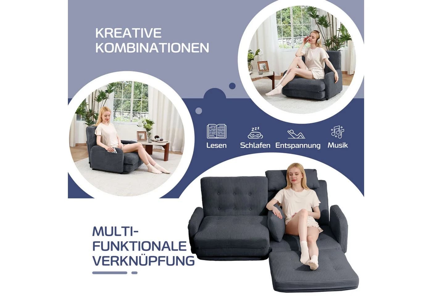 HomeMiYN Ohrensessel Sesselbett Grau mit Komfortkissen - Bild 5