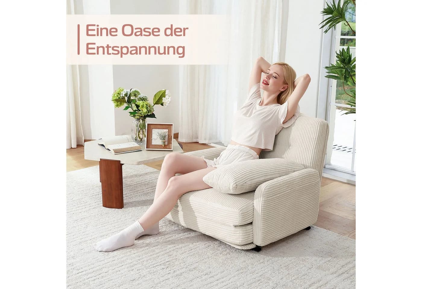 HomeMiYN Ohrensessel Sesselbett Elfenbeinweiß mit Komfortkissen - Bild 3