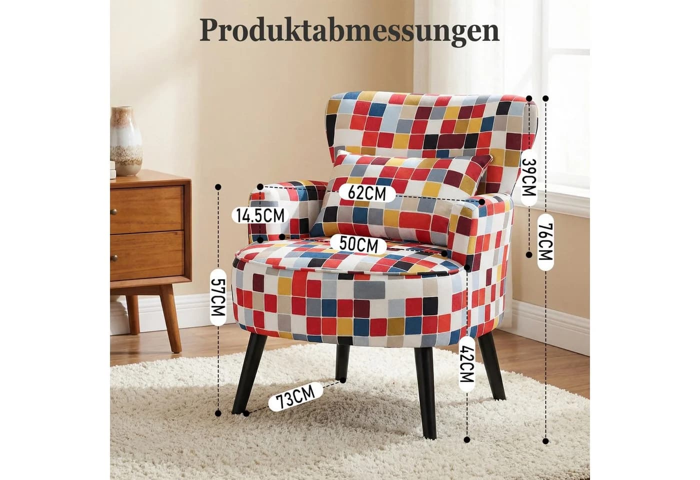 HomeMiYN Ohrensessel Bunt Mosaik Design - Bild 3